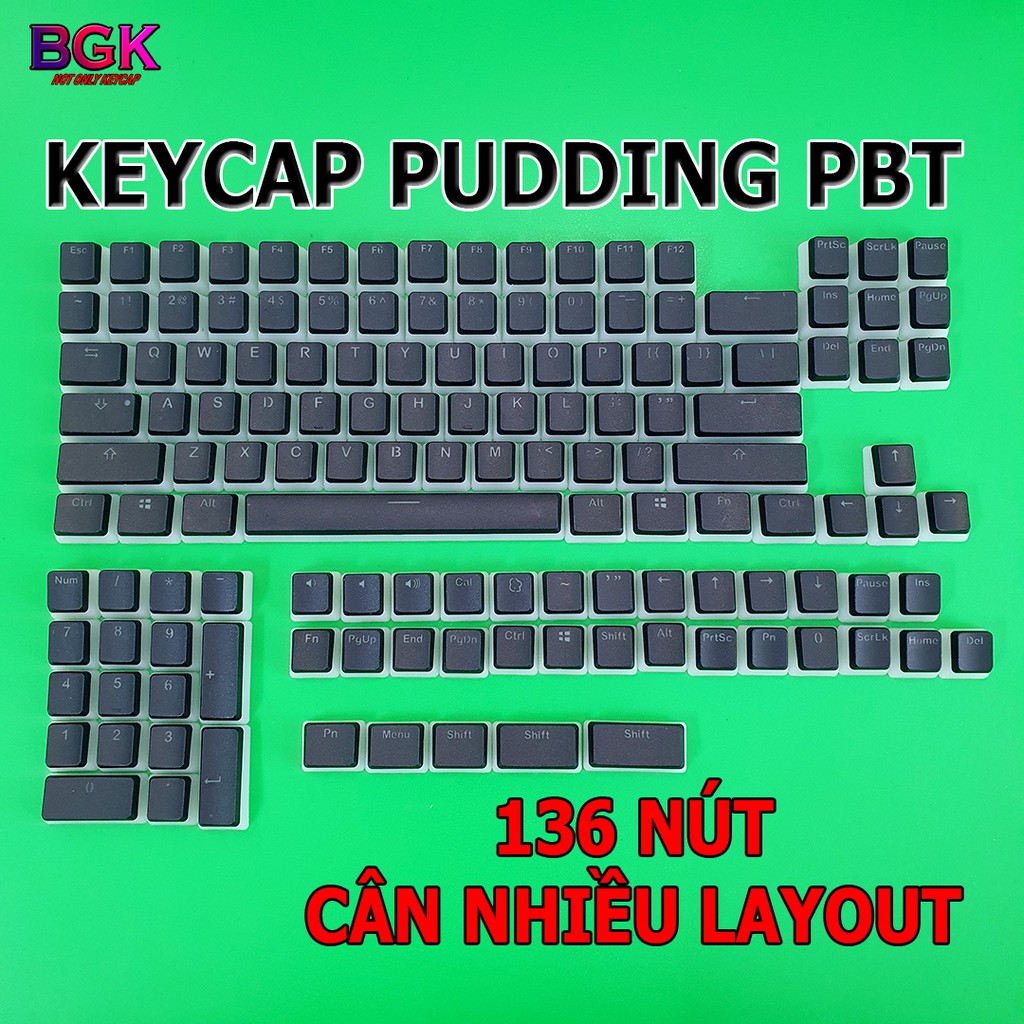 Keycap Pudding PBT MOD 136 phím ( Xuyên LED, Double Shot ) Cân được layout 68,75,89..v.v