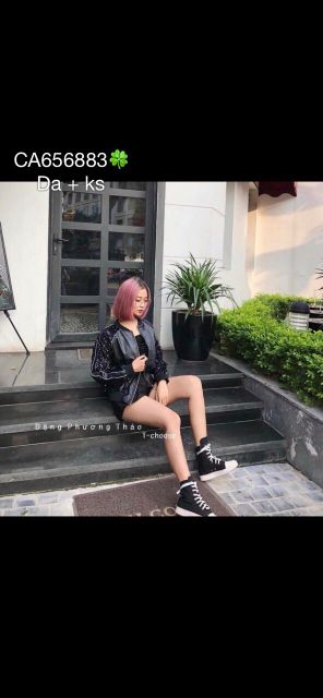 💋Hàng nhập - Áo khoác da tay kim sa đen