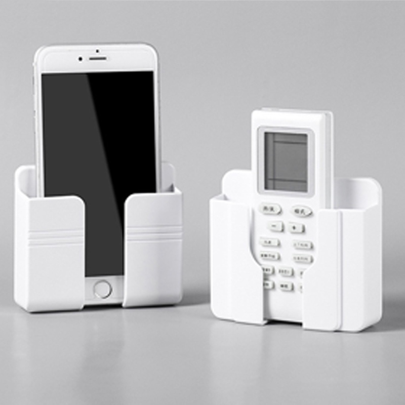 Kệ Dán Tường Để Remote, Đồ Dùng/ Giá Đỡ Sạc Điện Thoại - Có Móc Treo Giữ Dây Điện
