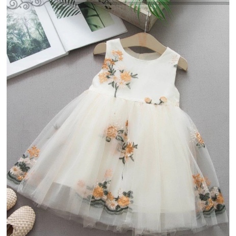 Đầm Công Chúa Không Tay Màu Trơn Họa Tiết Hoa Xinh Xắn Cho Bé Gái
