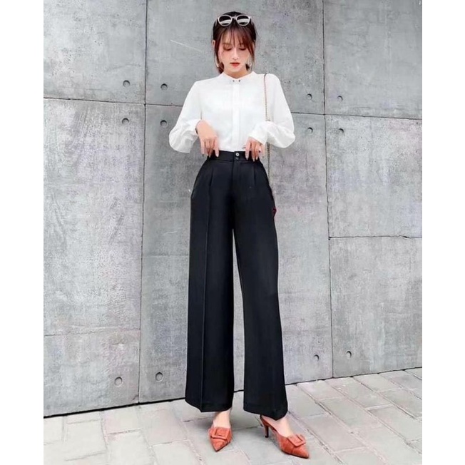 Quần vải ống suông khóa giữa
