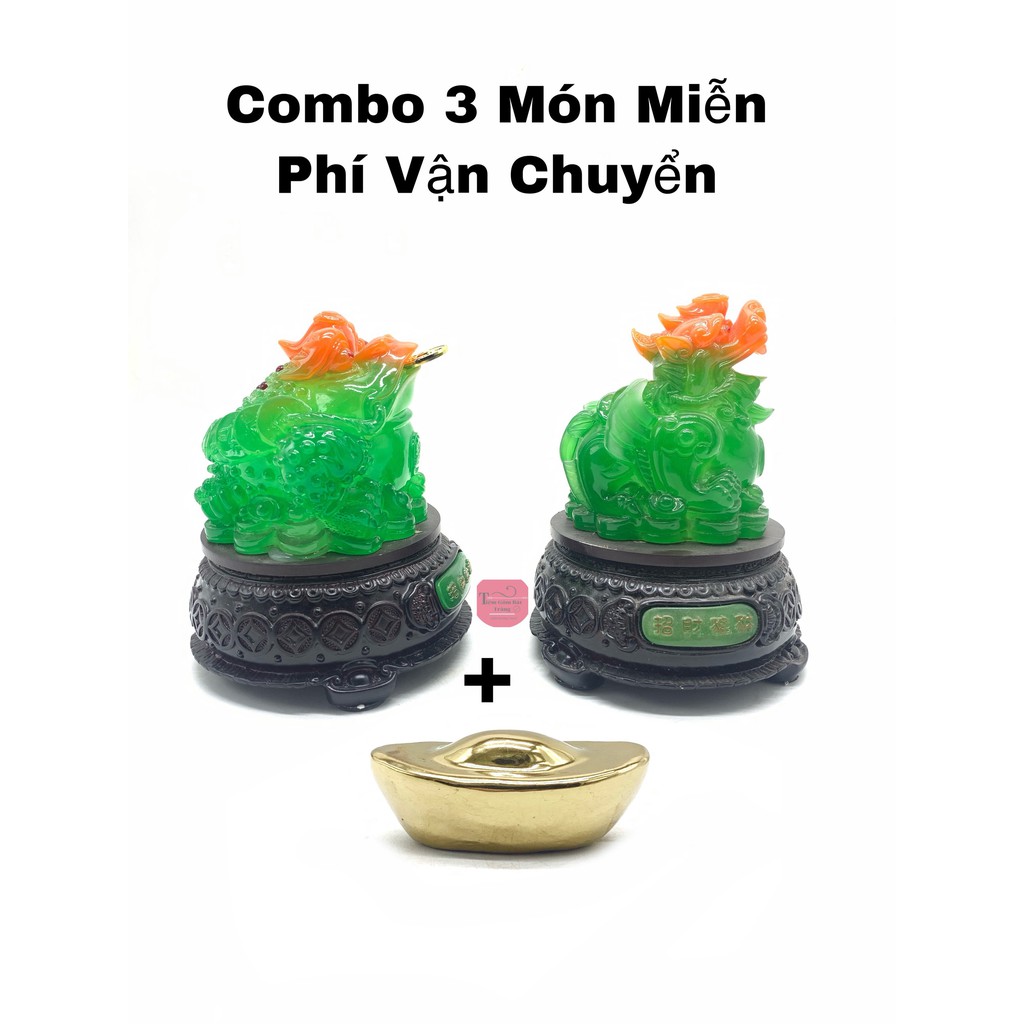 [COMBO 3 MÓN] Thiềm Thừ Đế Gỗ + Tỳ Hưu Màu Xanh tặng kèm Nén Vàng Tài Lộc