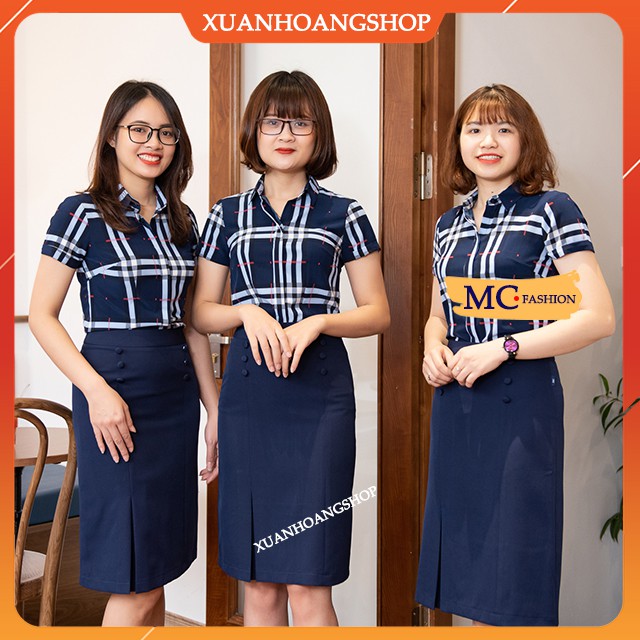 Áo Sơ Mi Nữ Tay Ngắn Cộc Mc Fashion, Họa Tiết Kẻ Sọc Caro,Kiểu Dáng Công Sở, 2 Màu( Vàng, Xanh Đen Tím Than) A665