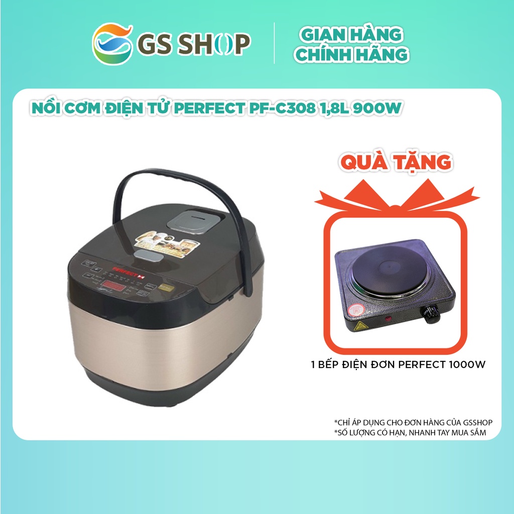 Nồi cơm điện tử Perfect PF-C308 1,8L 900W | TẶNG: 1 Bếp Điện Đơn Perfect 1000W