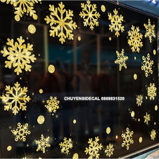 Decal dán tường Noel - Hoa Tuyết nhũ vàng kim tuyến