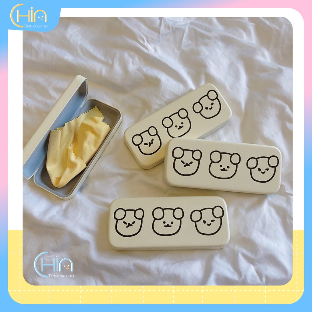 Hộp đựng kính cận cao cấp ( Có Sẵn ) phong cách Hàn Quốc Cute , tặng kèm khăn lau kính