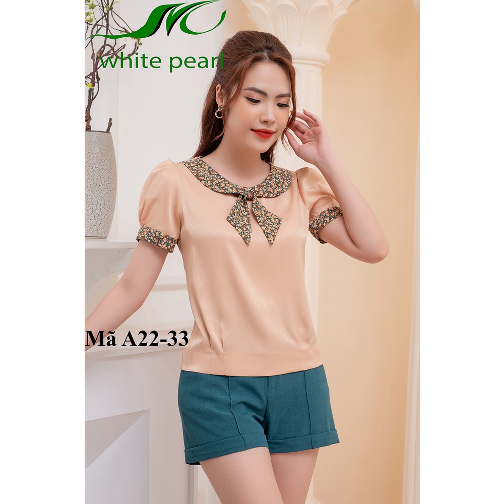 Áo sơ mi nữ thời trang đẹp bo gấu cổ tròn chất liệu vải lụa hàn White Peal với 2 màu cơ bản
