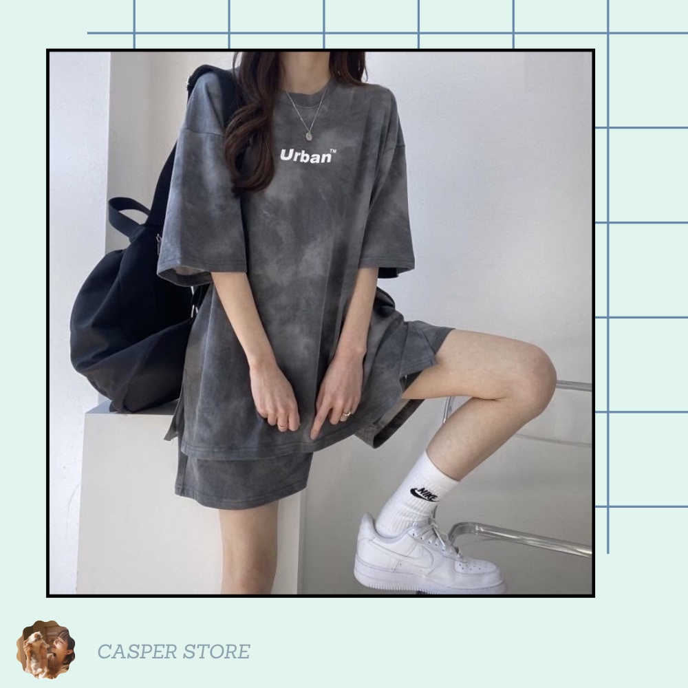 Bộ short loang urban street style nam nữ ⚡ Casper.Store | FREESHIP | ⚡ Set cộc dáng rộng màu khói unisex