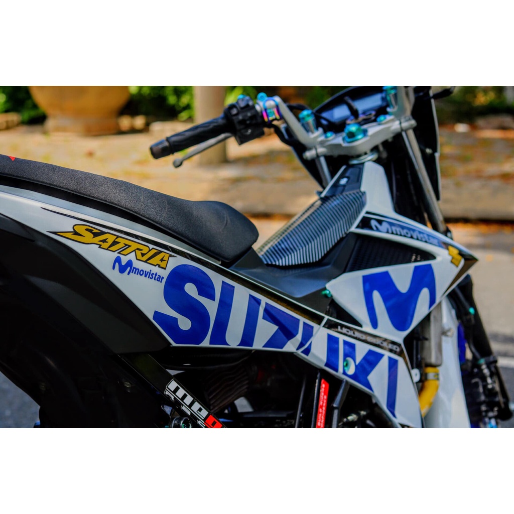 Tem /decal Rời Dán Xe Raider FI Mẫu Movistar Trắng Xanh Cực Chất, Hàng 3 Lớp Chất Lượng Cao
