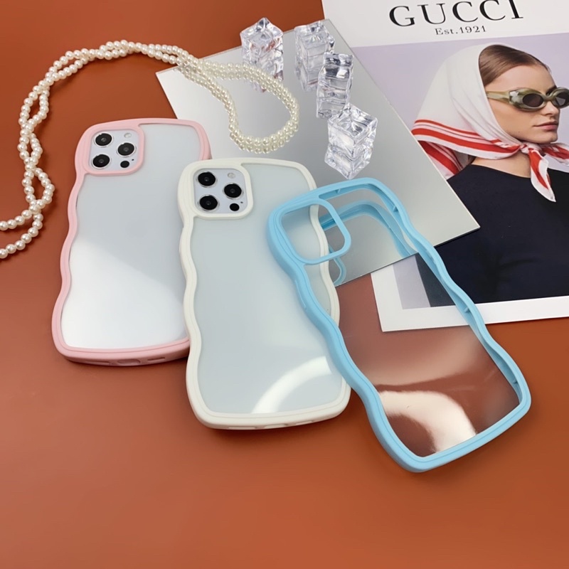 Ốp lưng iphone mây sóng Dẻo bo viền 7/8/SE/11/12/13/Pro/Promax/Max màu hồng, xanh, trắng nhẹ nhàng xinh xắn