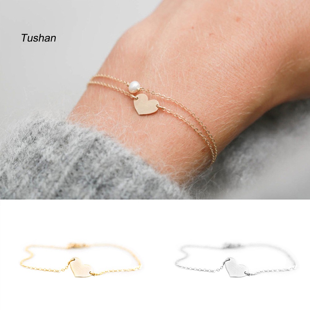 Vòng Tay Chuỗi Hạt Nhiều Màu Sắc Đính Ngọc Trai Nhân Tạo Hình Trái Tim Xinh Xắn