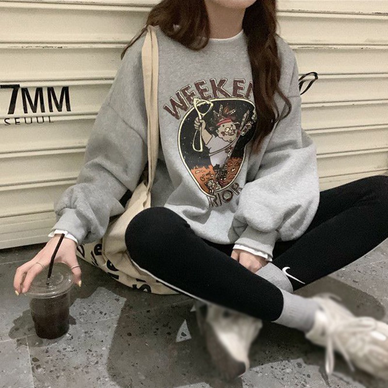 Áo nỉ nữ dài tay cổ tròn thời trang Hàn