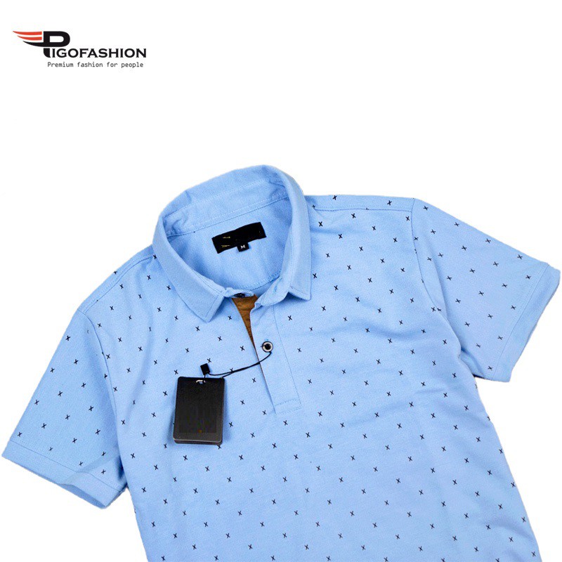 Áo thun nam cổ bẻ họa tiết Pigofashion GU02 (xanh đen) | BigBuy360 - bigbuy360.vn