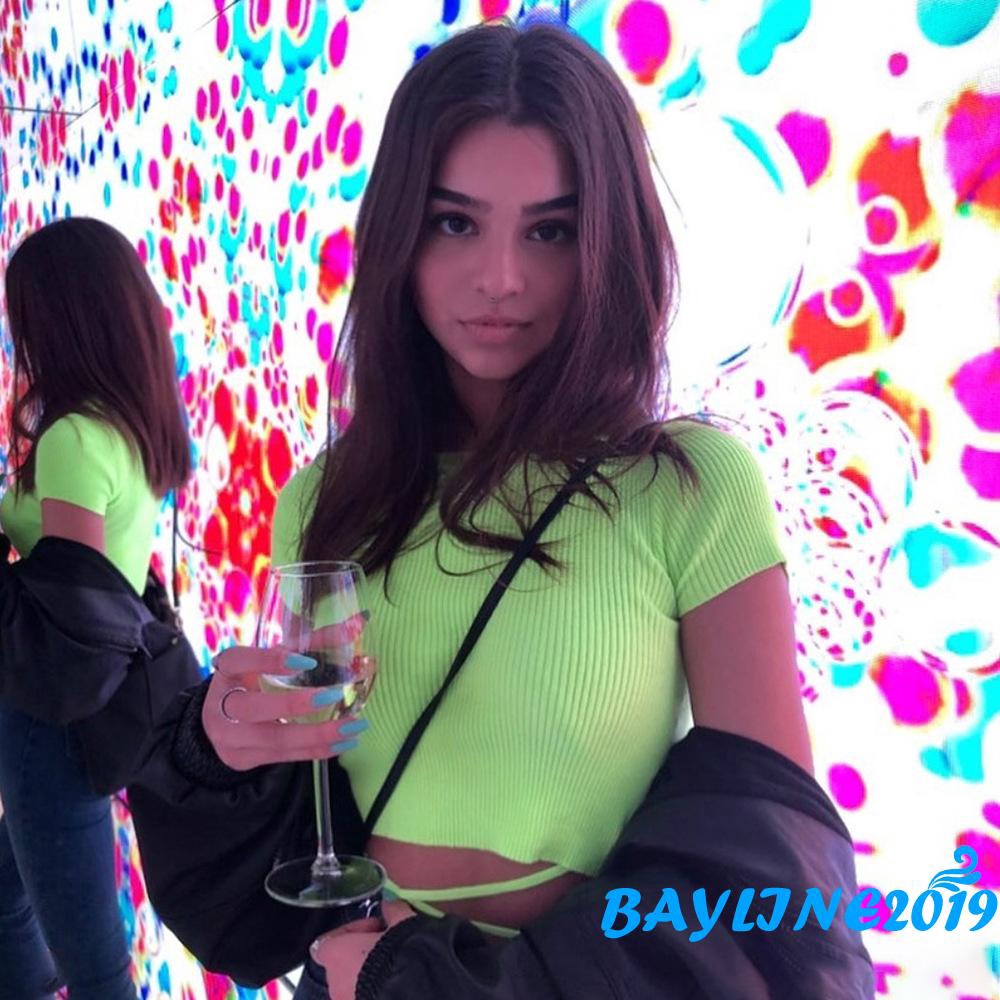 Áo Croptop Tay Ngắn Màu Trơn Quyến Rũ Cho Nữ