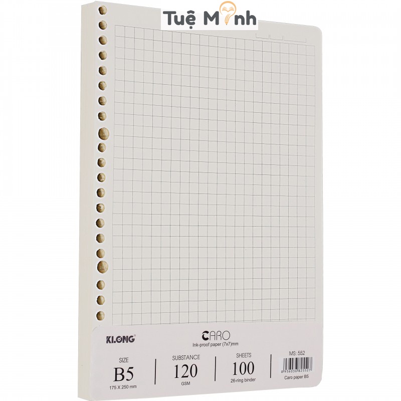 Ruột sổ còng B5 caro 100 tờ  ô 5x5 6x6 7x7 mm Klong, giấy refill binder 26 chấu gắn bìa còng