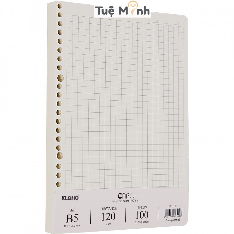 Giấy refill ruột sổ còng B5 Caro 7x7mm 100 tờ dày 120gsm Klong MS 552 làm binder