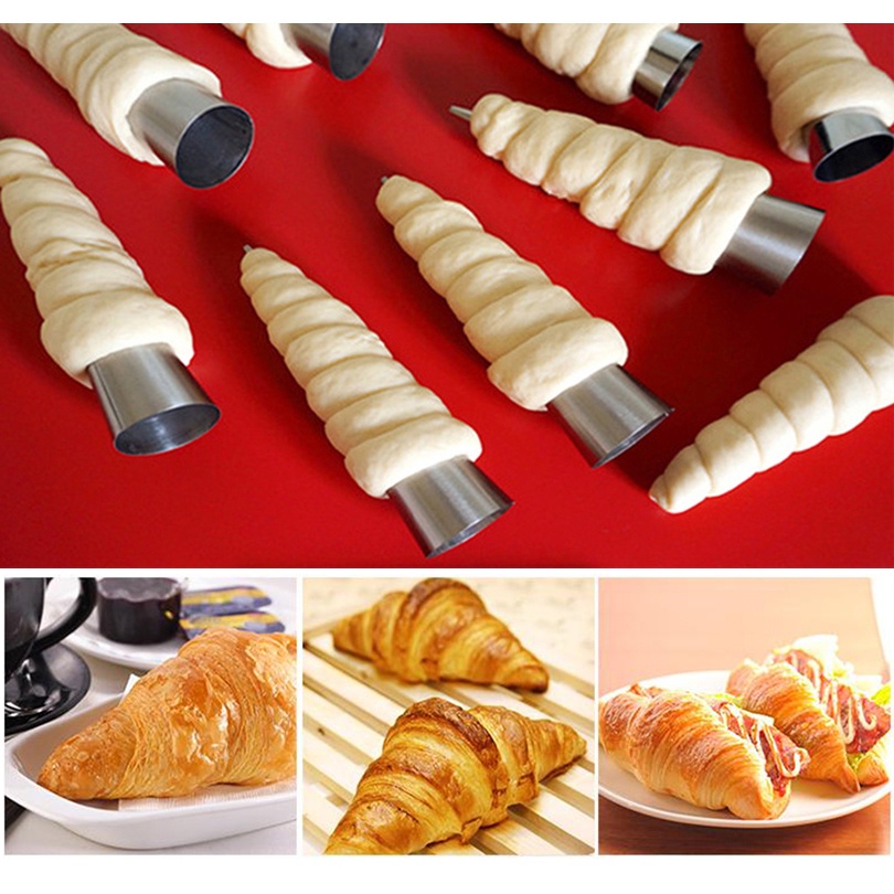 Set 12 Khuôn Làm Bánh Sừng Trâu Xoắn Ốc Bằng Thép Không Gỉ