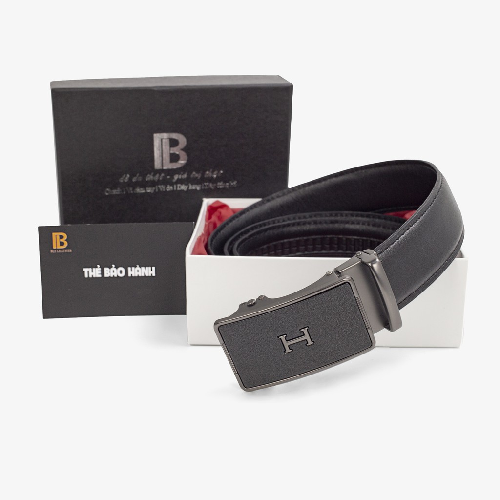 Thắt lưng nam da bò cao cấp-3 lớp-màu đen-khóa tự động nhiều mặt L104-DA THẬT-BH 24 tháng