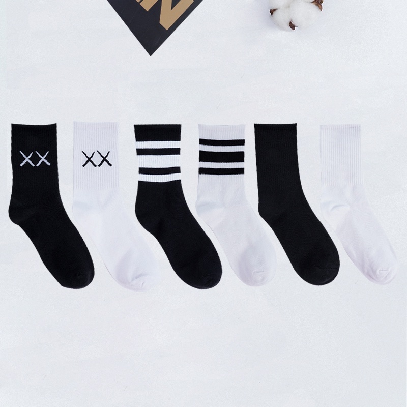 Đôi vớ thể thao Ecmln vải cotton thoải mái màu trắng/đen thời trang cho nam và nữ