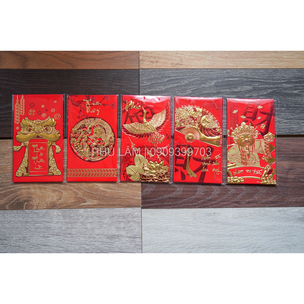 [HCM - GIÁ SĨ] combo 6 BAO LÌ XÌ GIẤY ĐỎ TRUYỀN THỐNG IN NỔI 3D MẠ VÀNG CỰC ĐẸP 16CMX9CM NHIỀU MẪU THA HỒ LỰA CHỌN