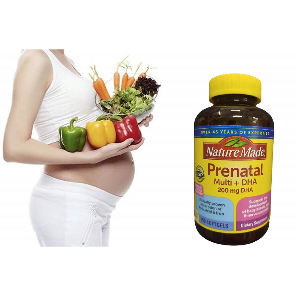 Vitamin bà bầu Prenatal + DHA 200mg Nature Made 90 viên, 150 viên của  Mỹ