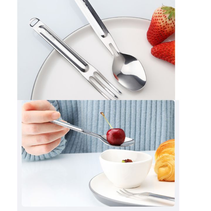 Bộ thìa dĩa di động gấp gọn bằng thép không gỉ kèm hộp đựng
