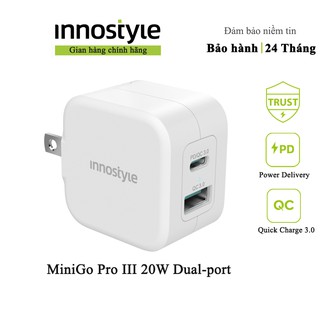 Sạc nhanh innostyle minigo pro iii dual pd/qc3.0 20w white - phân phối chính hãng