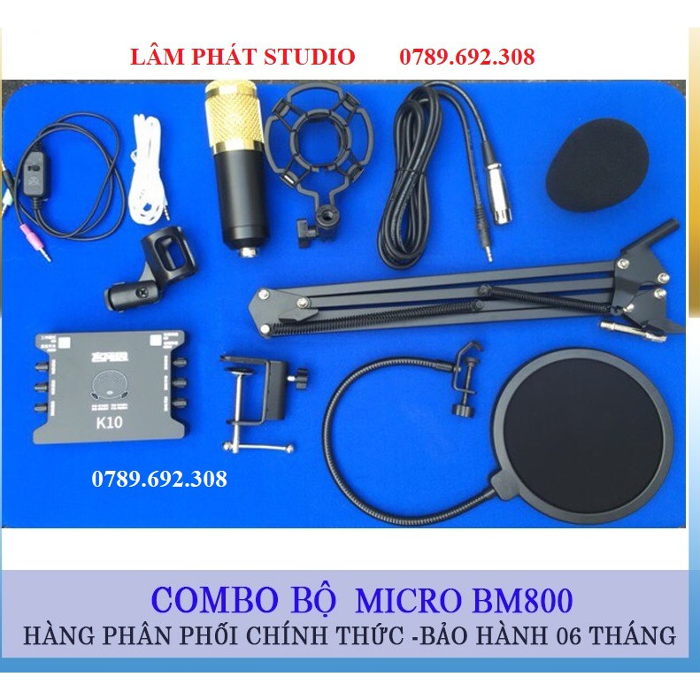 COMBO MICRO THU ÂM BM900 + SOUND CARD XOX K10 + CHÂN KẸP MIC +MÀNG LỌC + DÂY LIVESTREAM 3 MÀU + Tặng Tai nghe