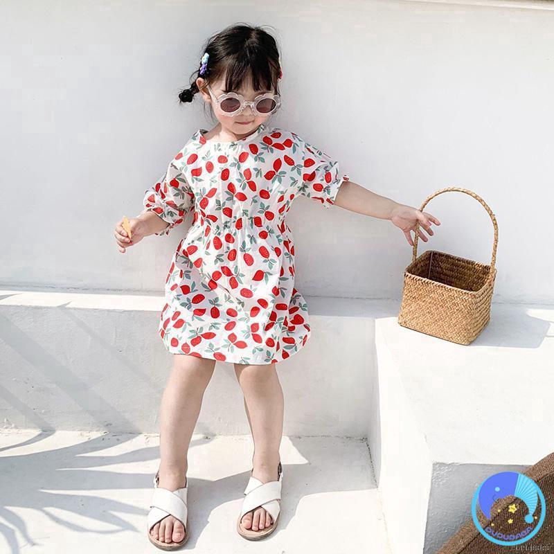Đầm Bé Gái Tay Ngắn In Hình Quả Cherry