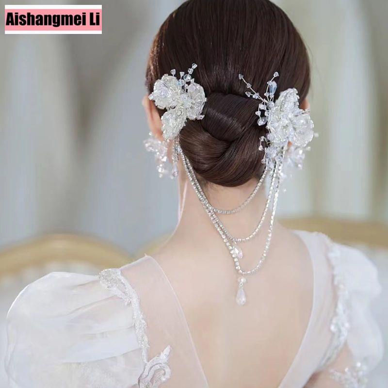 Phụ Kiện Cài Tóc Cô Dâu Kiểu Tua Rua Đính Đá Pha Lê Phong Cách Hàn Quốc Nhật Bản Mới