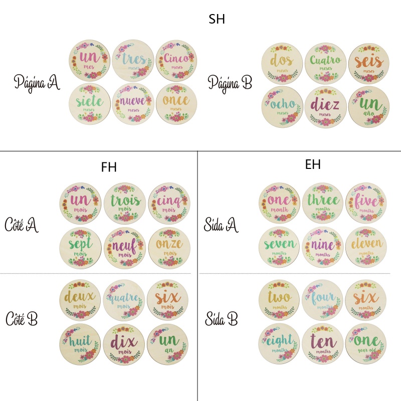Set 6 Tấm Thẻ Ghi Chú Đánh Dấu Cột Mốc Tháng In Hoa Thủ Công Dành Cho Bé Sơ Sinh