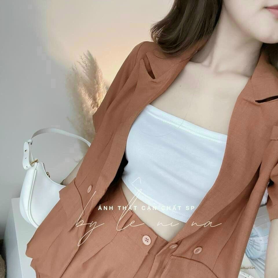Sét cộc áo vét kết hợp với quần cộc họa tiết thêm áo 2 dây bên trong cực sang trọng 3 màu xanh nhạt hồng và nâu đất