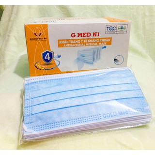 Khẩu Trang Diệt Khuẩn nano bạc, 4 lớp Gold Med -  Chuẩn y tế loại tốt, Hàng Công ty màu Xanh / Trắng / hộp 50 cái