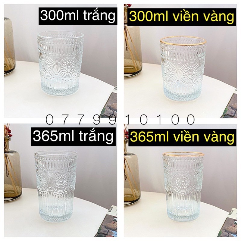 (GIÁ SIÊU RẺ) Ly thuỷ tinh RETRO TRẮNG - VÀNG - VIỀN VÀNG