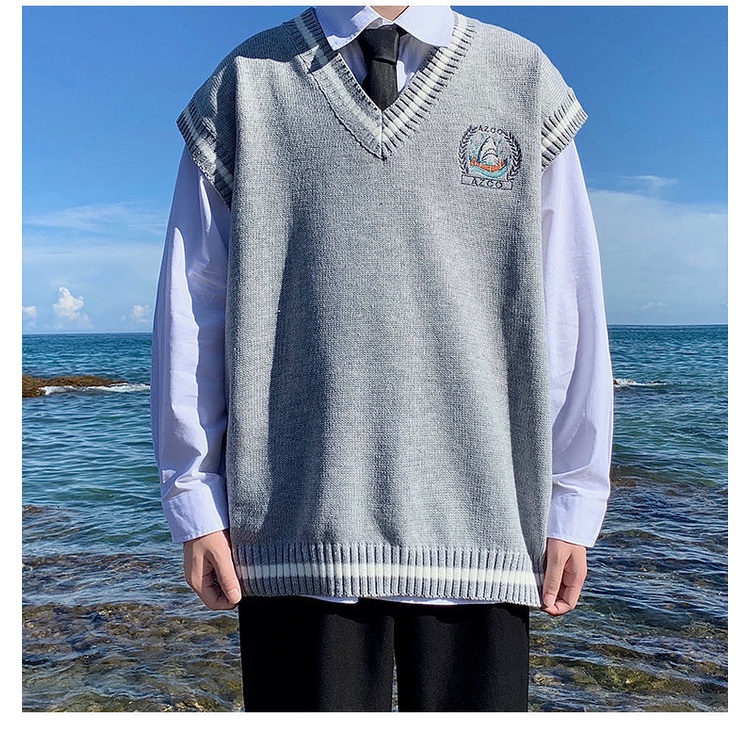 ♞AFF LIGA♞ Áo len không tay cổ chữ V phong cách Hàn Quốc trẻ trung cá tính cho nam