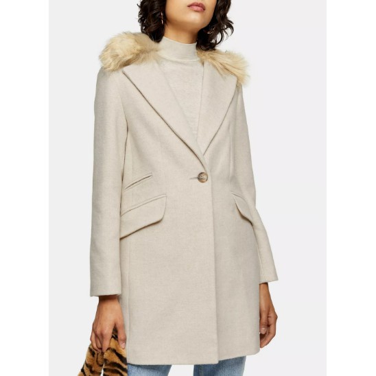 Áo khoác Portmans Herringbone Faux Fur Collar Coat