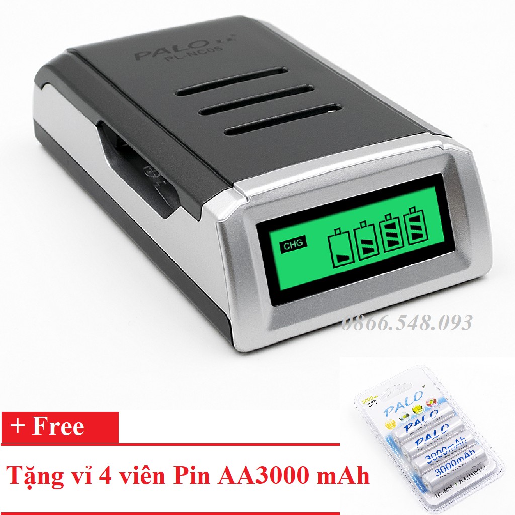 Bộ sạc màn hình 4 khe Palo NC05 tặng 4 pin AA3000 mAh