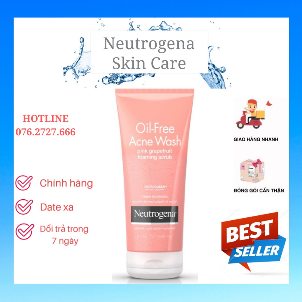 Sữa Rửa Mặt Loại Bỏ Mụn Neutrogena Oil Free Acne Wash Pink Grapefruit Foaming Scrub (198ml)