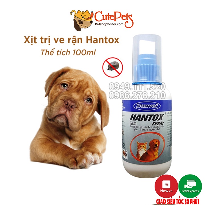 Xịt diệt ve ghẻ bọ chét cho chó mèo hantox 100ml - phụ kiện chó mèo Hà Nội