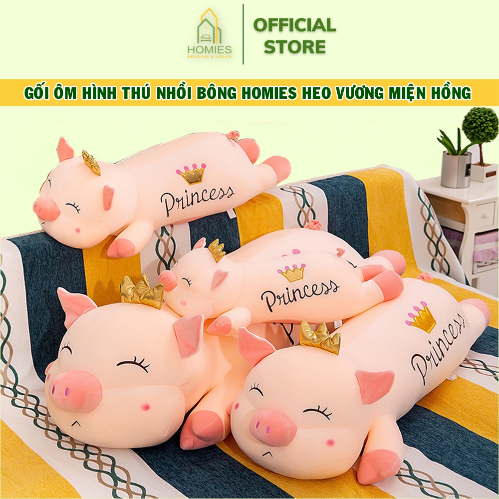 Gối Ôm Hình Thú Nhồi Bông HOMIES Heo Vương Miện Hồng Chất Liệu Nhung Co Dãn 4 Chiều - Nhiều Kích Thước