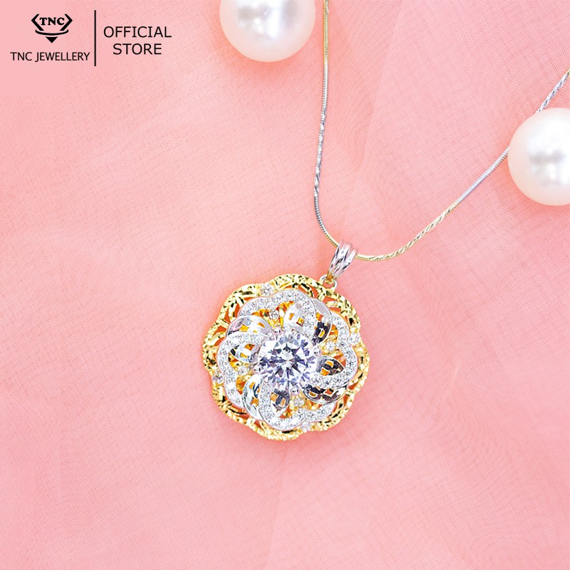 Dây chuyền bạc xi vàng đẹp sang trọng cho nữ bông hoa - Trang sức TNC Jewellery