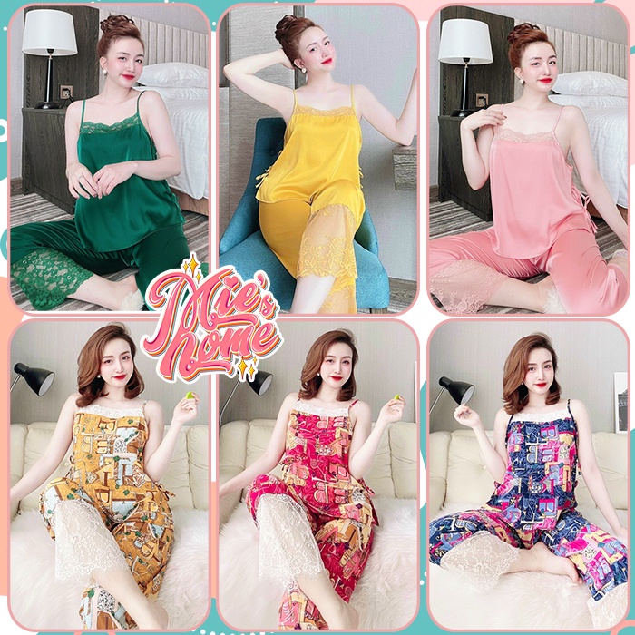 đồ bộ mặc nhà ngủ nữ lụa 2 dây mát mịn