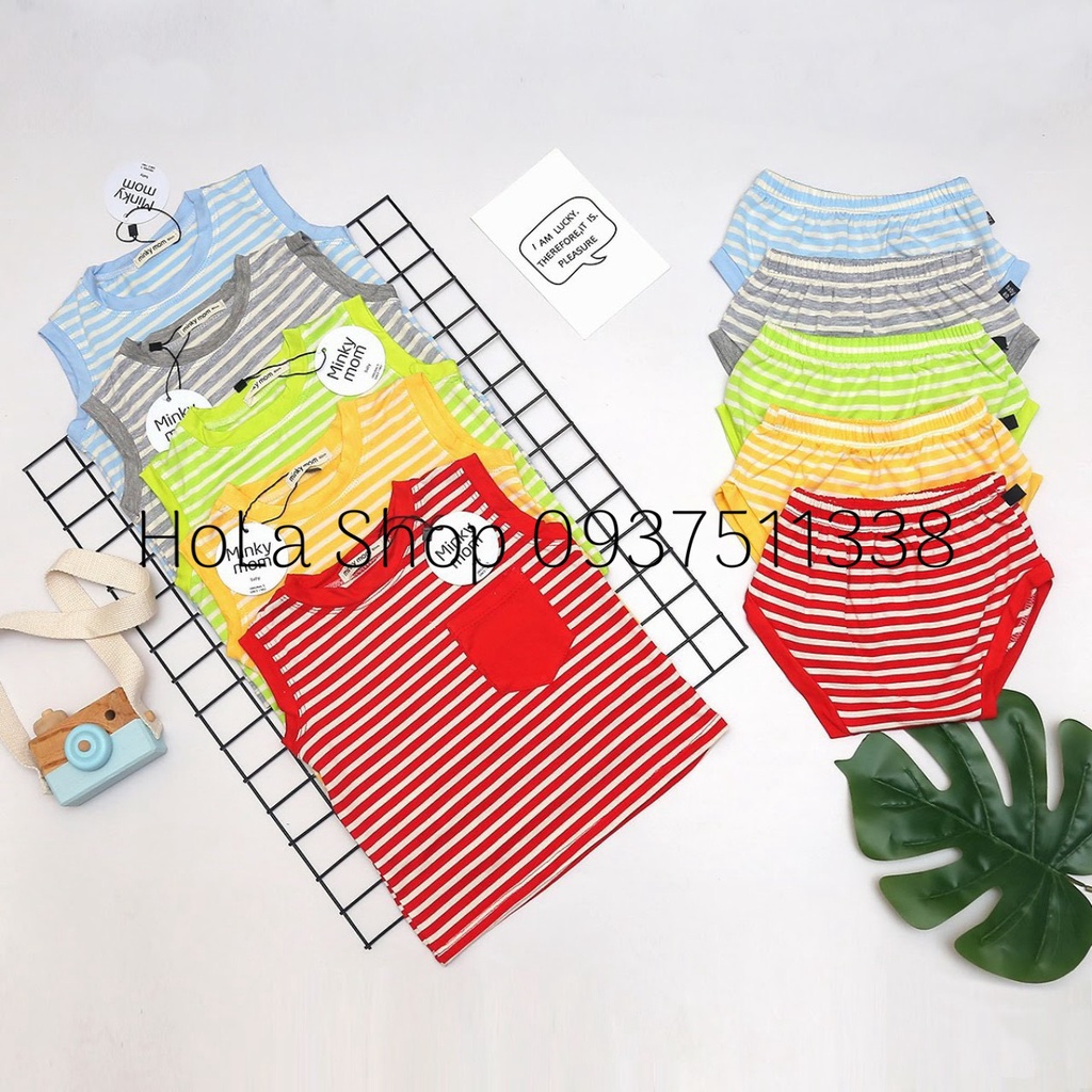 Bộ Quần Áo Cho Bé Quần Chip Dệt Sọc Sát Nách Minky Mom Thun Lạnh -Th115