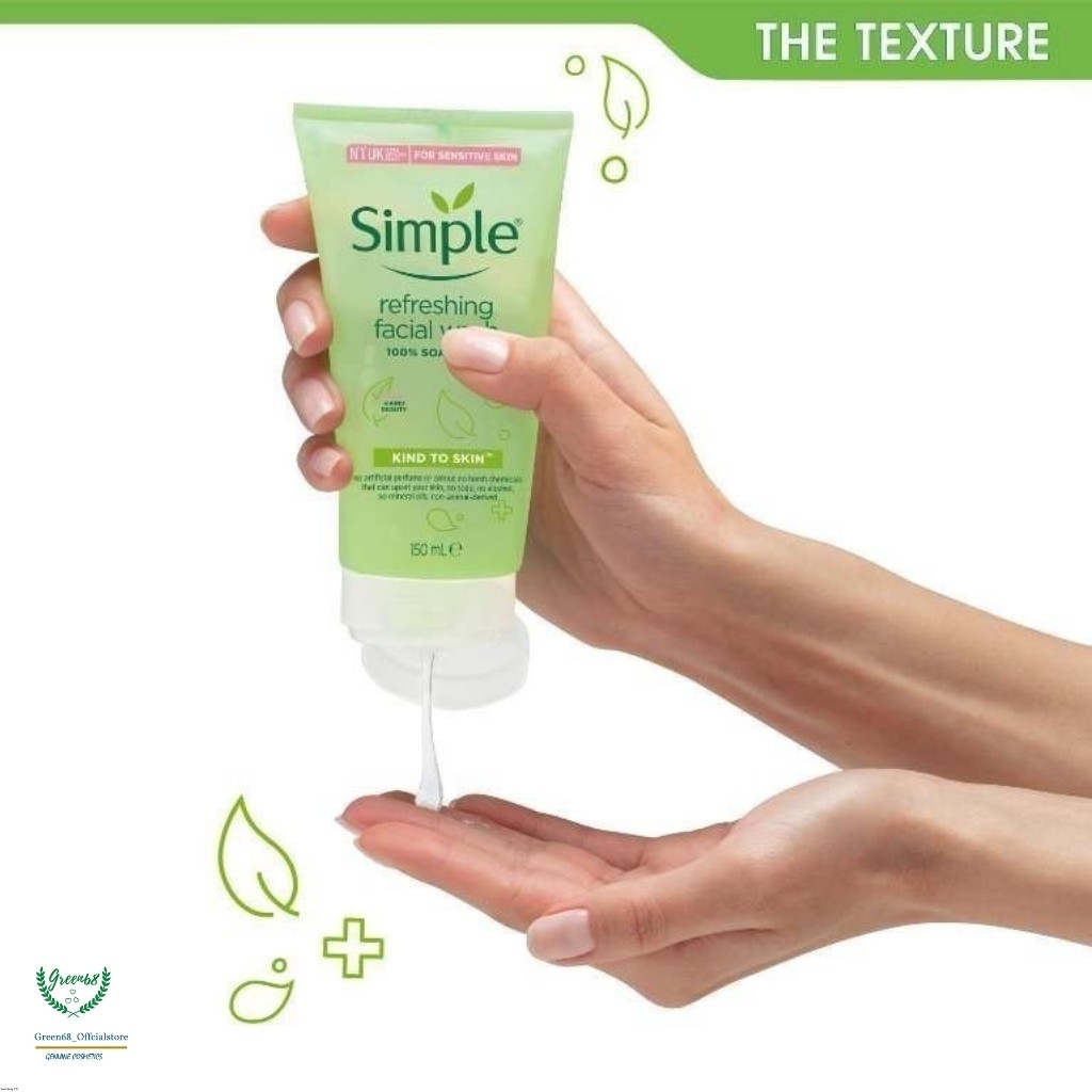 Sữa Rửa Mặt Simple Gel Kind To Skin Refreshing Facial Wash Gel 150ml Không Soap Hương Liệu, Ít Bọt Dành Cho Mọi  Loại Da