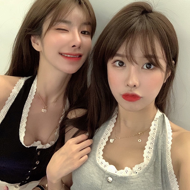 Áo Lót Dệt Kim Hai Dây Phối Ren Màu Đen Thời Trang Mùa Hè Cho Nữ | BigBuy360 - bigbuy360.vn