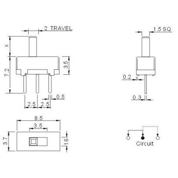 Công tắc trượt 2 chế độ 3 chân ( bộ 5 con)