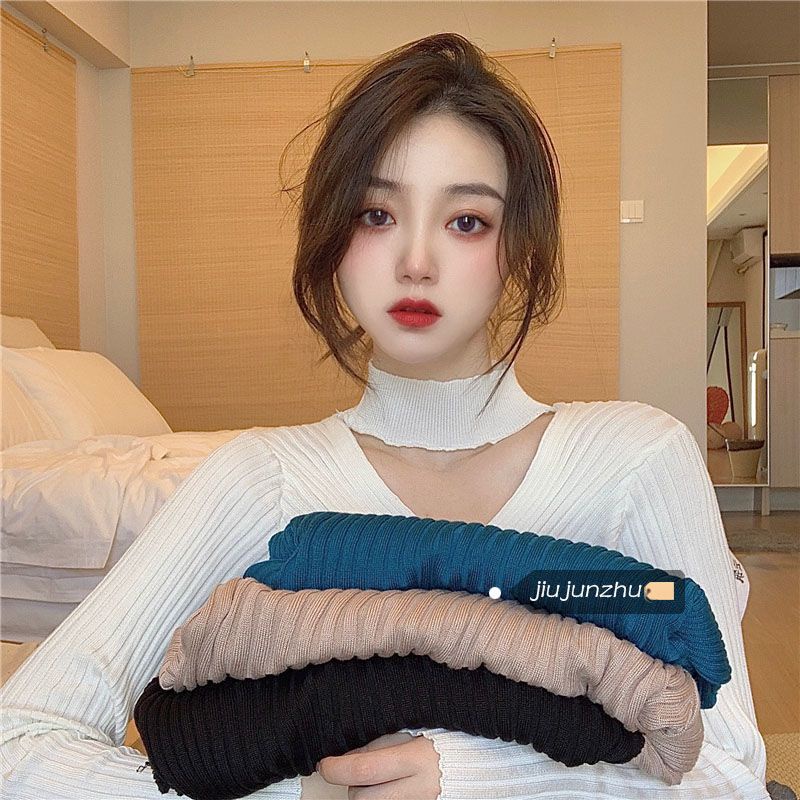 Aó len croptop tay dài cổ chữ v đan chéo ngực thời trang thu đông