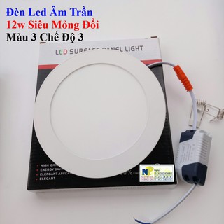 Đèn Led Âm Trần 12w Siêu Mỏng Đổi Màu 3 Chế Độ 3