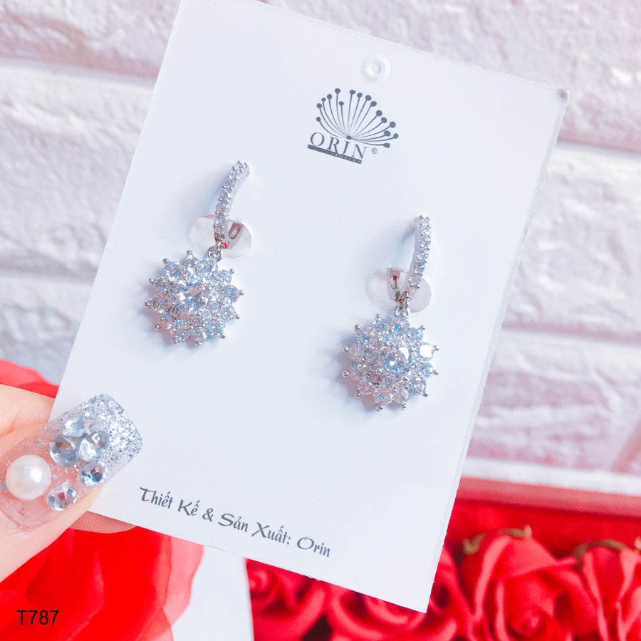 Bông tai bạc nữ, khuyên tai nữ thiết kế đính đá trắng cao cấp Orin T787