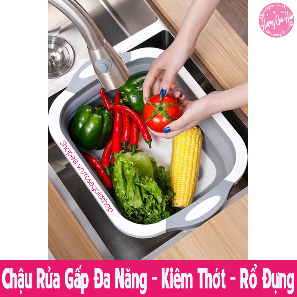 Bộ Thớt Kèm Chậu Gấp Gọn &amp; Rổ Đựng Rau, Hoa Quả 3 Trong 1, Giúp Nhà Bếp Bạn Gọn Gàng Hơn